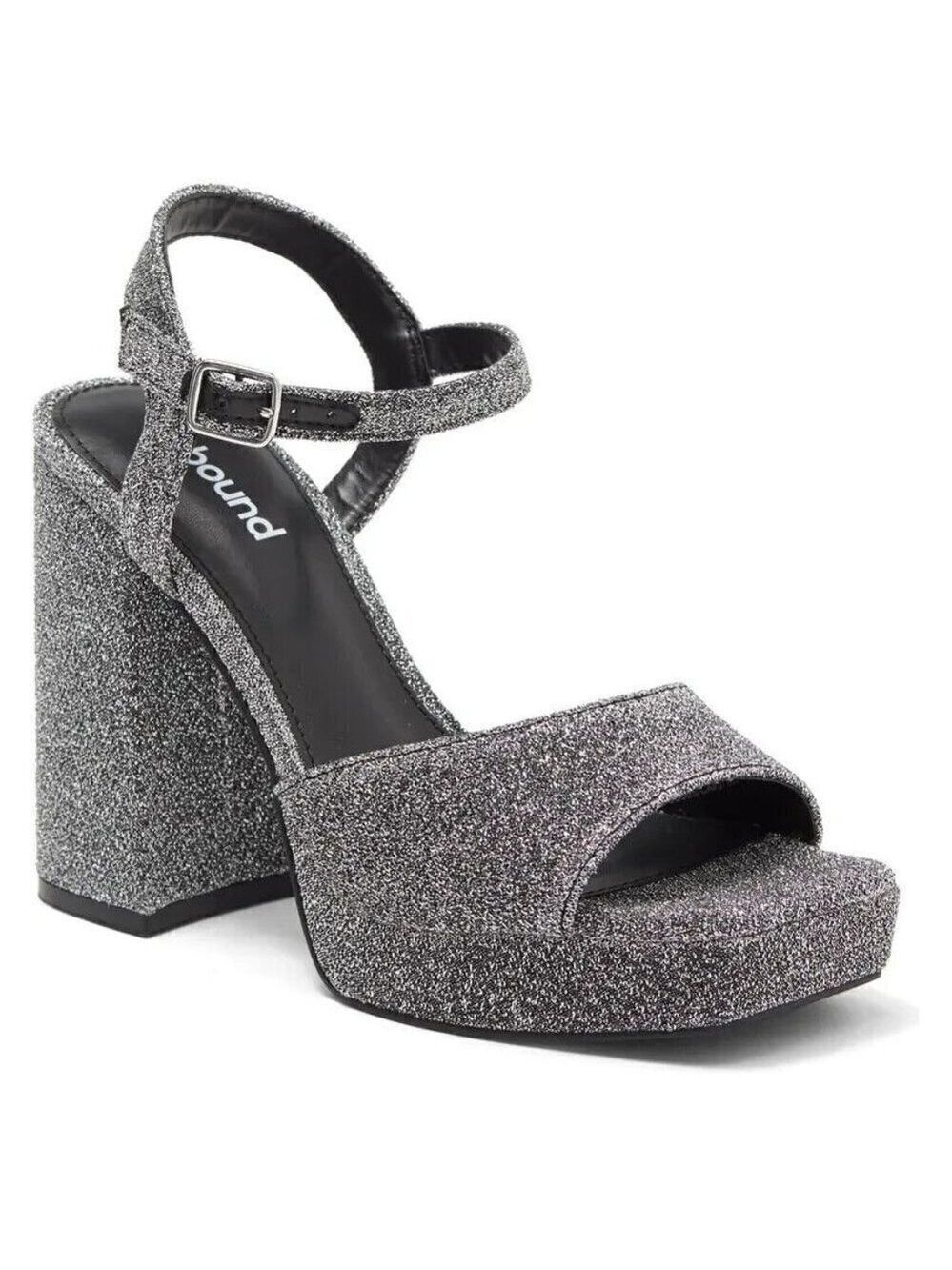 Abound "Lucia" Block Heel Platform Sandals Silver Glitter Ankle Strap